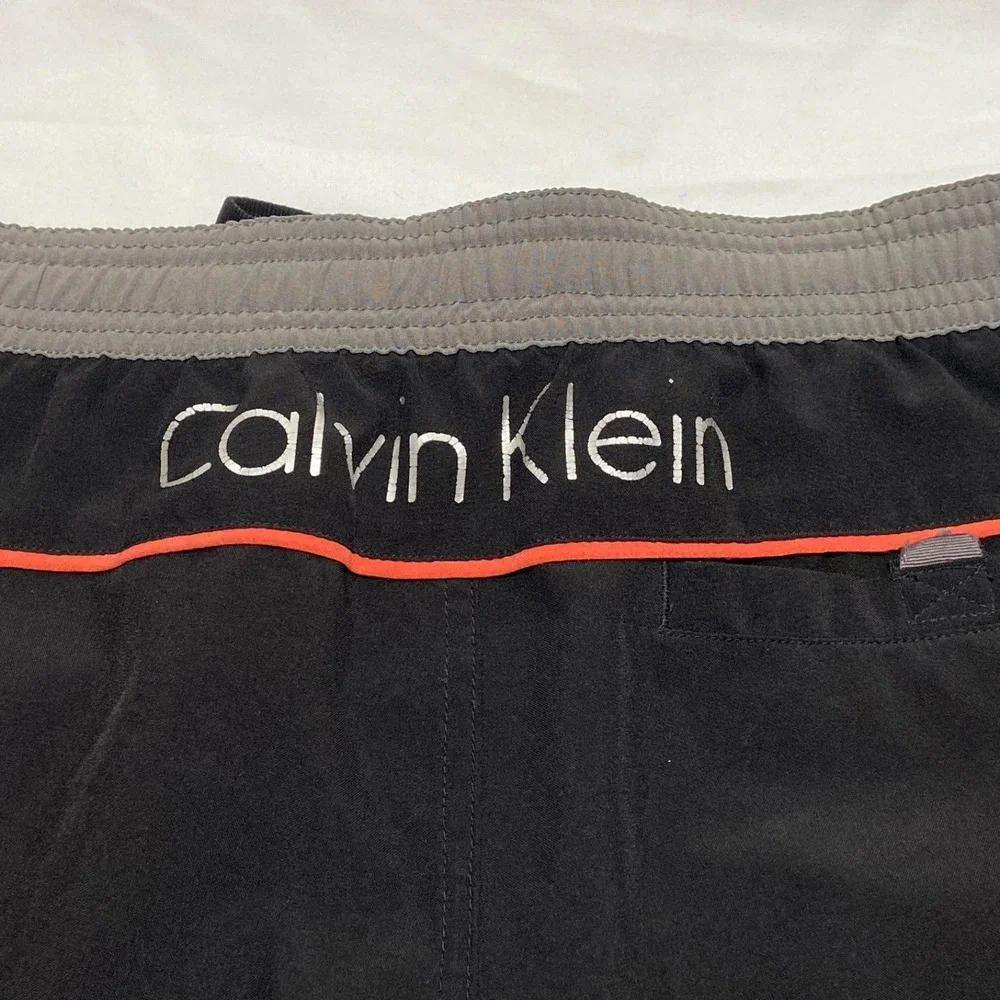 Calvin Klein Swim Board Shorts Men's Medium Black Grey Red Logo Drawstring Waist